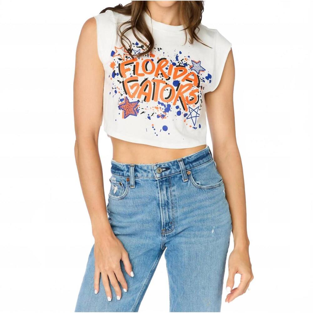 NEW STEWART SIMMONS florida gators cap sleeve crop top tee in white